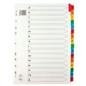 A-Z (16 Part) Indexed Dividers - A4 - Multicoloured