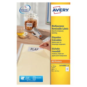 Avery White Removable Labels - 12 Per Sheet - Pack of 300