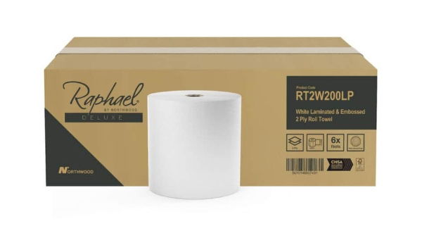 Raphael White Roll Towel - Laminated & Embossed - 2 Ply - Case 6 x 200m