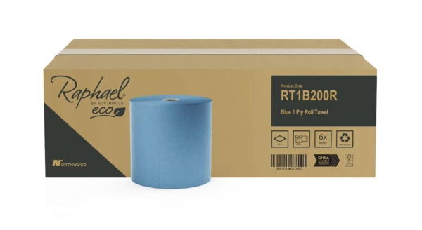 Raphael Blue Roll Towel - Embossed - 1 Ply - Case 6 x 200m